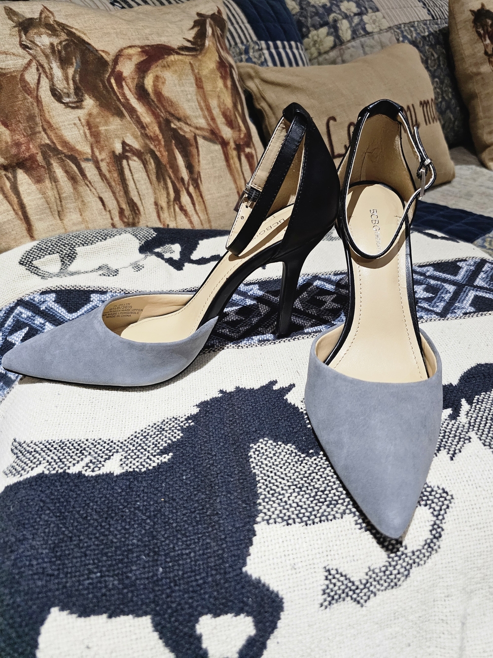 BCBGeneration Two-Tone Pointed Toe Ankle Strap Pumps - Gray & Black